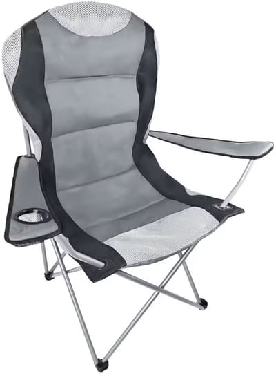 Premium Campingstoel Opvouwbaar - Comfortabele Visstoel met Bekerhouder & Draagtas - Grijs/Zwart