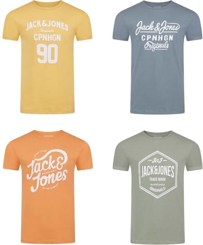 Jack & Jones Heren T-Shirt JJLINO 4-Pack regular fit Veelkleurig M Ronde Hals Volwassenen Opdruk Print Shirts