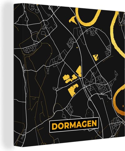 Canvas Schilderij Dormagen - Goud - Stadskaart - Duitsland - Kaart - Plattegrond - 20x20 cm - Wanddecoratie