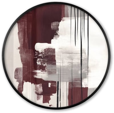 Poster in lijst Rond - Fotolijst 60x60 cm - Posters - Penseelstreken - Abstract - Lijnen - Rood - Ronde posterlijst zwart - Decoratie - Wanddecoratie woonkamer - Muurdecoratie slaapkamer