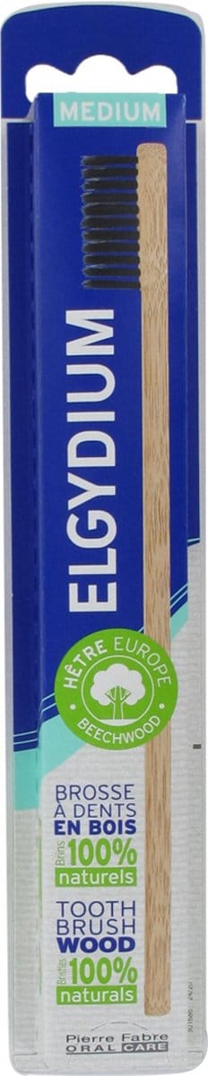 Elgydium Middelgrote Houten Tandenborstel (Kleur : Zwart)