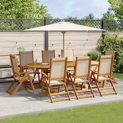 vidaXL - 9-delige - Tuinset - massief - acaciahout - en - textileen