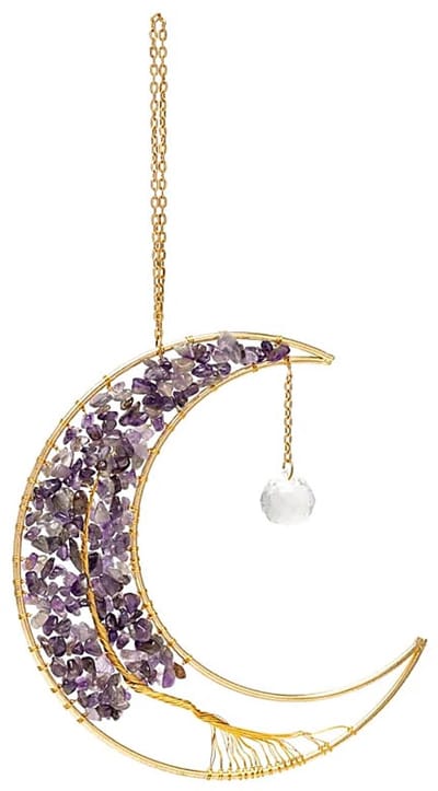 Suncatcher maan met amethist en levensboom - ±17 cm