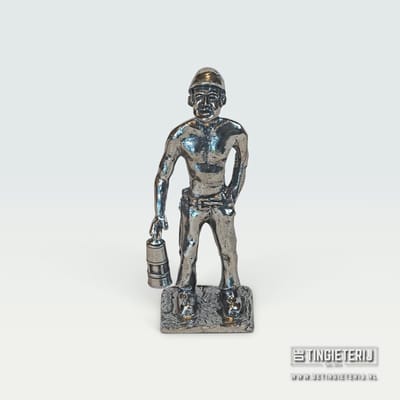 Tinnen Mijnwerker Beeldje – koempel - Handgemaakt Miniatuur Ambacht – Historisch Beroepenbeeld – Uniek Cadeau & Decoratie