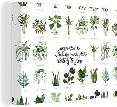 Canvas Schilderij Quotes - Happiness is... watching your plant starting to grow - Spreuken - Planten - 40x30 cm - Wanddecoratie