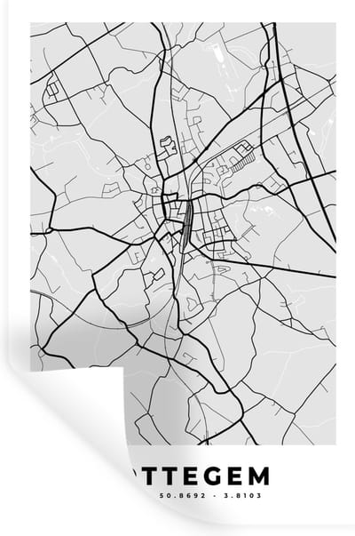 Muurstickers - Sticker Folie - België – Zottegem – Stadskaart – Kaart – Zwart Wit – Plattegrond - 20x30 cm - Plakfolie - Muurstickers Kinderkamer - Zelfklevend Behang - Zelfklevend behangpapier - Stickerfolie