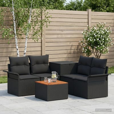 vidaXL - Bankstel - 6 - st - 4-zits - Zwart - Poly - Rattan - en - Staal