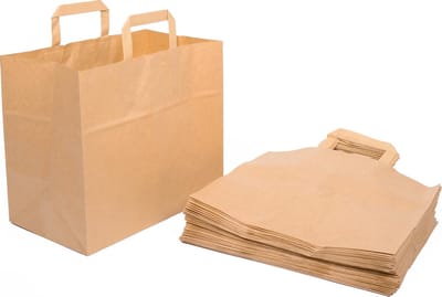 250 stuks - Take-Away papieren draagtas  - 32x17x27cm  - bruin kraft - snacktas - eco