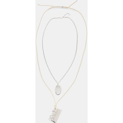 Stradivarius Set van 2 dubbele kettingen met kam-hanger  Grijs OS
