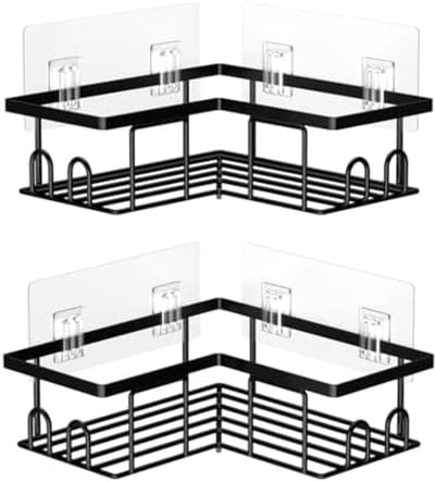 PromoHome Zelfklevende Doucheplanken Set van 2 - Zwarte Badkamer Organizers met Sterke Lijm