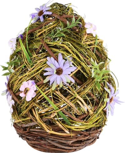 Dekoratief - Paasei met roze en paarse bloemen - 21x21x15cm