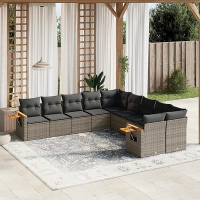 vidaXL - 10-delige - Loungeset - met - kussens - poly - rattan - grijs