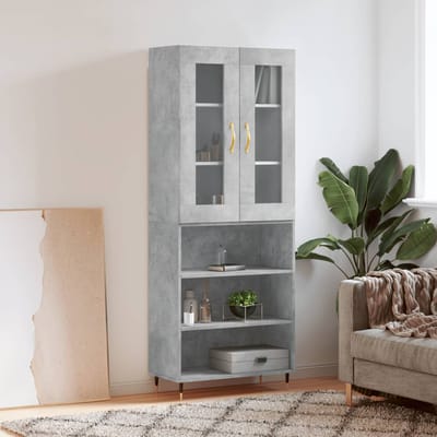vidaXL - Hoge - kast - 69,5x34x180 - cm - bewerkt - hout - betongrijs