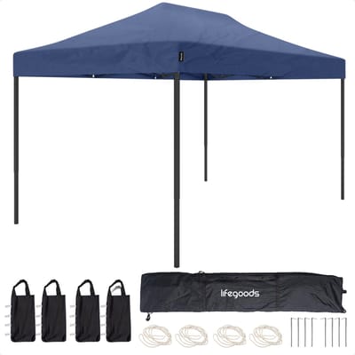LifeGoods Partytent - Paviljoen - 3x4.5 m - Easy Up - Opvouwbaar - Waterdicht - Draagtas met Wieltjes - Donkerblauw