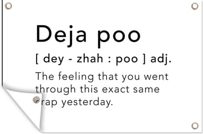 Muurdecoratie Spreuken - Quotes - The feeling that you went through this exact same crap yesterday - Deja poo - 180x120 cm - Tuinposter - Tuindoek