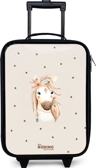 NoBoringSuitcases.com® - Kinderkoffer jongen - Kindertrolley meisje - Bohemian paard in pastel kleuren - Koffer kind lichtgewicht - Reiskoffer trolley voor kinderen - Koffertje met lichtgevende wieltjes - Rolkoffer zwart