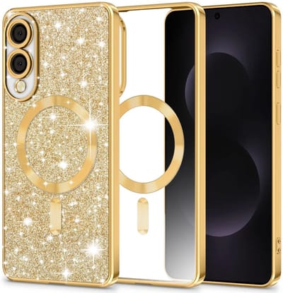 Hoesje geschikt voor Samsung Galaxy S25 Edge - Techsuit Luxury Glitter Back Cover - Geschikt voor MagSafe - Goud