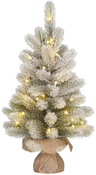 Black Box Trees Nagoya Kunstkerstboom met Verlichting - Kunstboom H60 x D44 cm - Kunst Kerstboom Besneeuwde Takken - in Jute Zak - Kerstdecoratie voor Binnen - met Batterij en Timer - 50 Tips - Groen