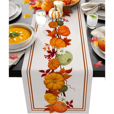 Herfstpompoen Esdoornbladeren Linnen Tafel Runner Feestdecoratie Wasbare Keuken Eettafel Runner Herfst Decoraties 150x33cm