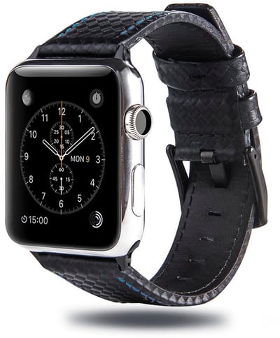 Leren bandje - Apple Watch 38mm 40mm 41mm - zwart/blauw - klassieke gesp