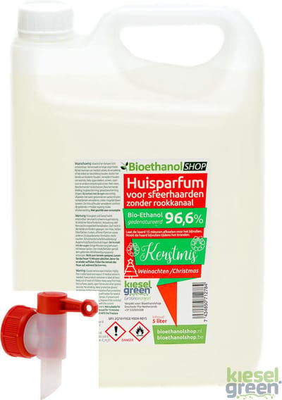 Adana-Bio- ethanol met Kerstgeur- PREMIUM -bioethanol 96,6% biobrandstof -5 liter -incl. dopkraan