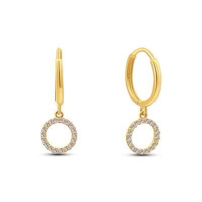 New Bling 9NBSAM-G230337 Gouden Oorbellen met Hangertje - Oorringen - 13,6mm Doorsnee - 8mm Cirkel - Zirkonia - 14 Karaat - Goud