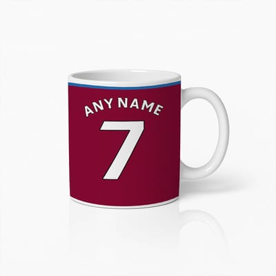 Aston Villa Gepersonaliseerde Voetbal Mok | Claret Keramische Beker met Eigen Naam & Nummer | Voetbal Cadeau 330ml