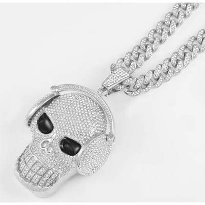 Vintage hiphop punk cz ijs uit schedel kettingen voor vrouwen mannen rock cool dominante skelet hanger ketting boho sieraden 24inch(60cm) white