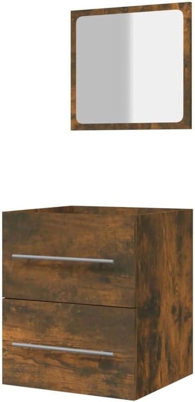 Badkamerkast met spiegel - Onderbouwkast spiegel - Badkamer organiseren - Vochtbestendig materiaal - 41x385x48 cm - Gerookt eiken