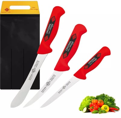 Eikaso Solingen Slagersmessenset – 3-Delig – Molybdeenstaal – Gebogen & Rechte Uitbeenmessen – Trancheermes – Incl. Messentas