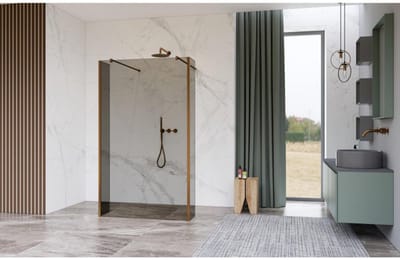FugaFlow Eccelente Vetro Vrijstaande inloopdouche badkamer - 100x200cm - Glas mat - antikalk - 8mm veiligheidsglas - 2 zijwanden 40cm - met wandarmen en hoekprofielen - Koper geborsteld -