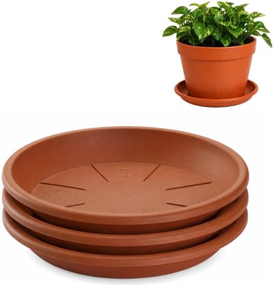 Plasticforte plantenpot onder schotel / water opvang schaal - 3x - terracotta - Dia 30 cm - Kunststof - voor pot met Dia 35/40 cm