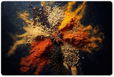 Placemats 45x30 cm - Placemat kunststof - 1 stuk - Specerijen - Explosie - Oranje - Borden onderleggers - Decoratie voor op tafel - Keuken tafeldecoratie accessoires - Vinyl onderlegger - Tafelversiering