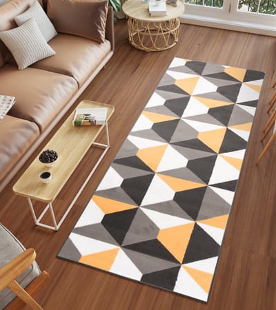 Tapiso Luxury Tapijtloper Grijs Oranje Geometrisch Gang Woonkamer Vloerkleed Maat- 70x100