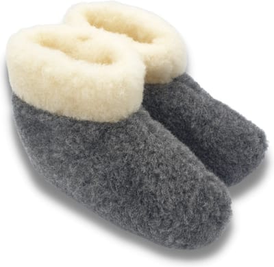 wollen sloffen 100% wol pantoffels -zwart met witte kraag - hoog model- maat 39