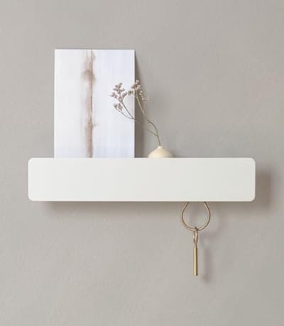PromoHome Minimalistische Sleutelhouder Wandplank - 6 Haken en Plankje voor Sleutels en Kleine Spullen - Wit