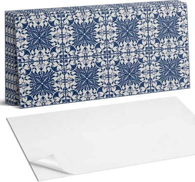 Coloray Plaktegels - Bloemenpatroon met bladeren Wandtegel Zelfklevend - 60 cm x 30 cm - Marine Plaktegels - 6 stuks - Rechthoek PVC Tegels - Plaktegels Keuken - Zelfklevende Vloertegels Badkamer - Vinyl Tegels - Zelfklevende Wandtegels