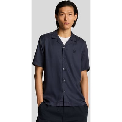 Lyle & Scott Geo Motif Printed Revere Shirt Dark Navy Taglia: S | Camicie Casual Outlet | Uomo | Blu