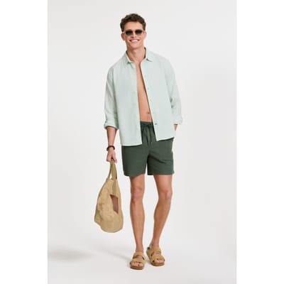 Shiwi Rick Linen Long Sleeve Shirt Solid Green Seafoam Größe: S | Casual hemden Outlet | Herren | Weiß