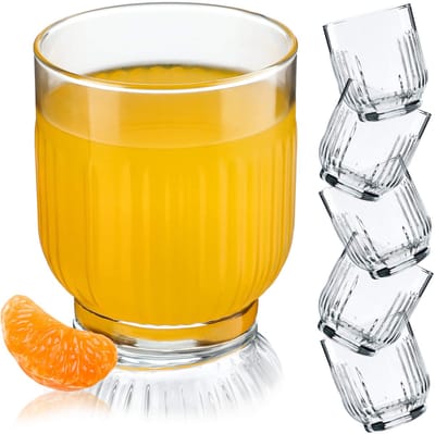 KADAX Drinkglazen, waterglazen van hoogwaardig glas, vaatwasmachinebestendige universele glazen, geribbelde drankglazen voor water, sap, dranken of whisky (6 x 330 ml, laag)