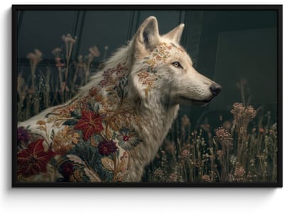 Poster in lijst - Fotolijst 120x80 cm - Posters - Wolf - Bloemen - Natuur - Posterlijst zwart - Decoratie - Wanddecoratie woonkamer - Muurdecoratie slaapkamer
