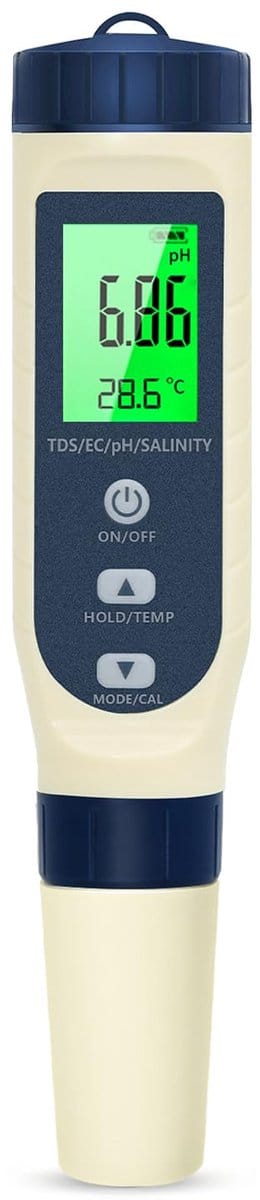 pH-meter, 5-in-1 pH/TDS/EC/zoutgehalte/thermometer, pH-meter met lcd-scherm, automatische temperatuurcompensatie, elektronische pH-meter, geschikt voor drinkwater, aquaria en zwembaden.