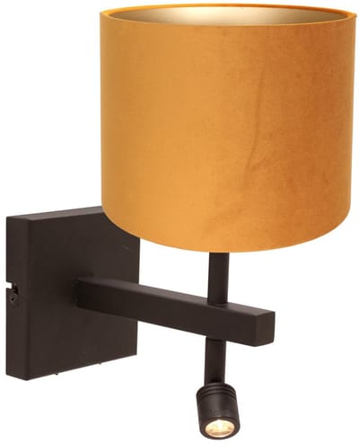 Wandlamp Stang 4870CA van Steinhauer met cacao kleurig metalen armatuur en gouden velours kap, draaibaar en kantelbaar, geschikt voor binnengebruik, trendy design