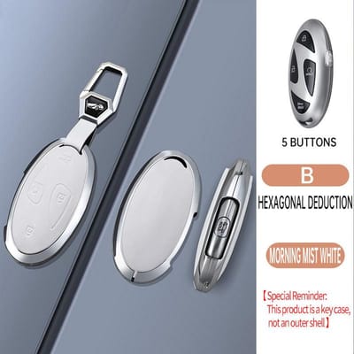 Coque de protection en alliage de zinc + cuir pour clé de voiture à 3/5/6/7 boutons Fob Pour Hyundai Kona Ev Grandeur Gn7 Ioniq 6 Accessoires Q28301QQ- gray