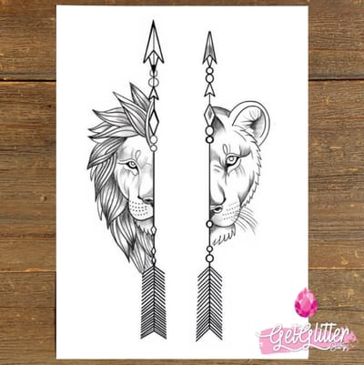 GetGlitterBaby® - Henna Plak Tattoos / Tijdelijke Tattoo / Nep Tatoeage / Fake Festival Tattoes / Temporary Face Body Glitter Tattoo Sticker - Leeuwen Koppel