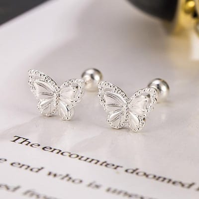Boucles d'oreilles clous papillon double couche douces boucles d'oreilles mignonnes pour fille bijoux gray