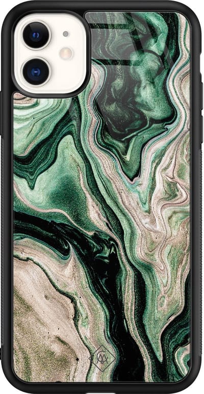 Casimoda® hoesje - Geschikt voor iPhone 11 - Groen marmer / Marble - Luxe Hard Case Zwart - Backcover telefoonhoesje - Groen