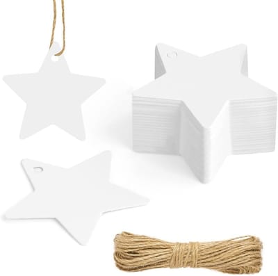 60 Sterren Cadeaulabels van Kraftpapier met 10m Jute Touw, Handgemaakte Labels voor Cadeauverpakking, Bruiloften en Feestdagen