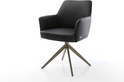 Eetkamerstoel Xana-Flex met armleuning kruisframe breed afwerking met titanium echt leer zwart 360° draaibaar rocker-functie pocketveer kern