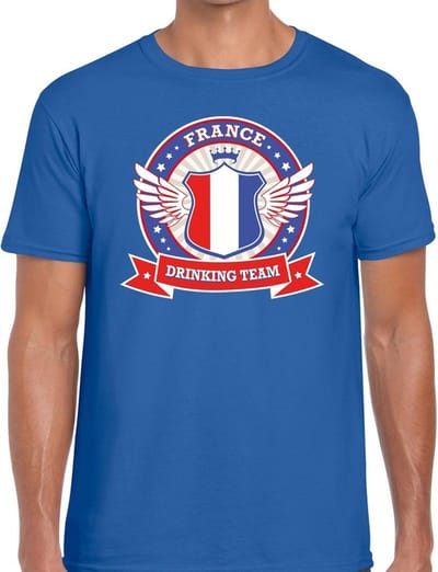 Blauw France drinking team t-shirt blauw heren - Frankrijk kleding S